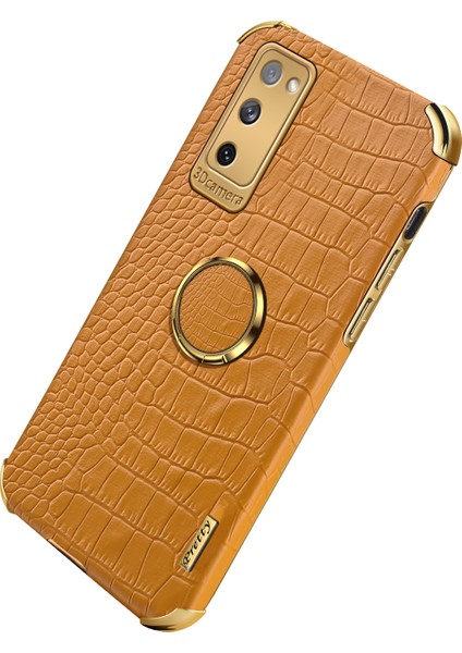 Samsung Galaxy S20 Fe 2022/S20 FE/S20 Fe 5G/S20 Lite Timsah Doku 6d Elektrokaplanmış Pu Deri Kaplamalı Tpu Telefon Kılıfı Halka Kickstand ile (Yurt Dışından)