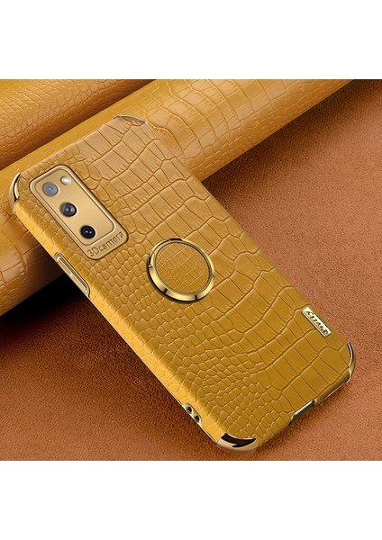 Samsung Galaxy S20 Fe 2022/S20 FE/S20 Fe 5G/S20 Lite Timsah Doku 6d Elektrokaplanmış Pu Deri Kaplamalı Tpu Telefon Kılıfı Halka Kickstand ile (Yurt Dışından)