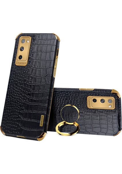 Samsung Galaxy S20 Fe 2022/S20 FE/S20 Fe 5G/S20 Lite Timsah Doku 6d Elektrokaplanmış Pu Deri Kaplamalı Tpu Telefon Kılıfı Halka Kickstand ile (Yurt Dışından)