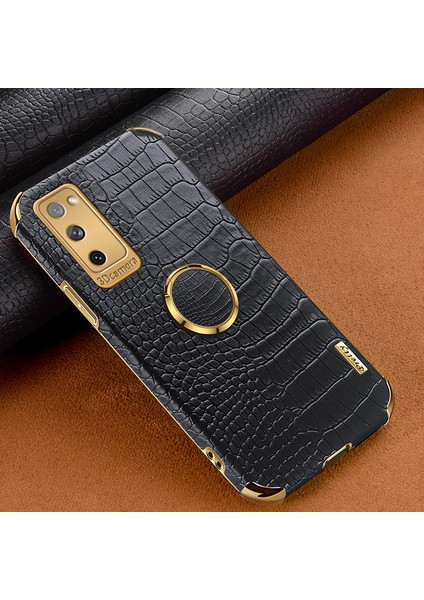 Samsung Galaxy S20 Fe 2022/S20 FE/S20 Fe 5G/S20 Lite Timsah Doku 6d Elektrokaplanmış Pu Deri Kaplamalı Tpu Telefon Kılıfı Halka Kickstand ile (Yurt Dışından)