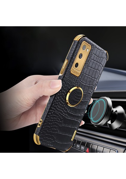 Samsung Galaxy S20 Fe 2022/S20 FE/S20 Fe 5G/S20 Lite Timsah Doku 6d Elektrokaplanmış Pu Deri Kaplamalı Tpu Telefon Kılıfı Halka Kickstand ile (Yurt Dışından)