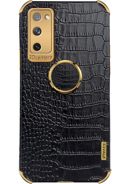 Samsung Galaxy S20 Fe 2022/S20 FE/S20 Fe 5G/S20 Lite Timsah Doku 6d Elektrokaplanmış Pu Deri Kaplamalı Tpu Telefon Kılıfı Halka Kickstand ile (Yurt Dışından)