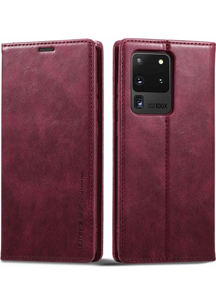Samsung Galaxy S20 Ultra Pu Deri Manyetik Otomatik Absorbed Flip Case Rfıd Engelleme Cüzdan Stand Telefon Kapağı (Yurt Dışından)