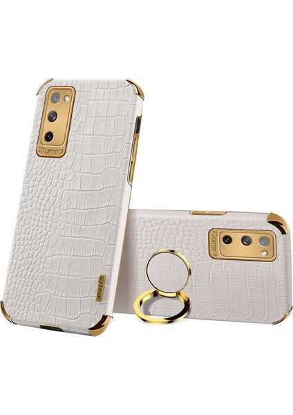 Samsung Galaxy S20 Fe 2022/S20 FE/S20 Fe 5G/S20 Lite Timsah Doku 6d Elektrokaplanmış Pu Deri Kaplamalı Tpu Telefon Kılıfı Halka Kickstand ile (Yurt Dışından)