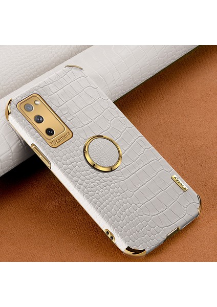 Samsung Galaxy S20 Fe 2022/S20 FE/S20 Fe 5G/S20 Lite Timsah Doku 6d Elektrokaplanmış Pu Deri Kaplamalı Tpu Telefon Kılıfı Halka Kickstand ile (Yurt Dışından)