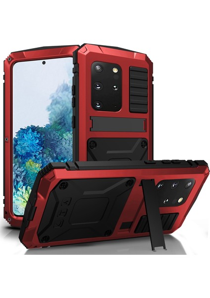 R-Samsung Galaxy S20 Için Sadece 4g / 5g Toz Geçirmez Sıçrama Geçirmez Damla Geçirmez Telefon Kılıfı Metal + Silikon + Pc Kickstand Özellik Kapağı Temperli Cam Film ile (Yurt Dışından)