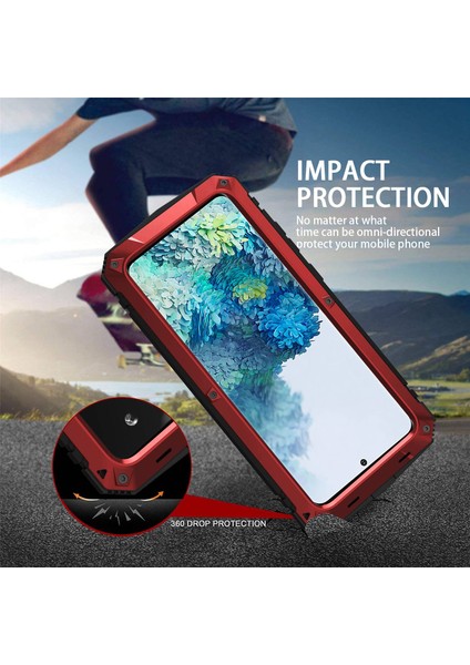 R-Samsung Galaxy S20 Için Sadece 4g / 5g Toz Geçirmez Sıçrama Geçirmez Damla Geçirmez Telefon Kılıfı Metal + Silikon + Pc Kickstand Özellik Kapağı Temperli Cam Film ile (Yurt Dışından) modelleri
