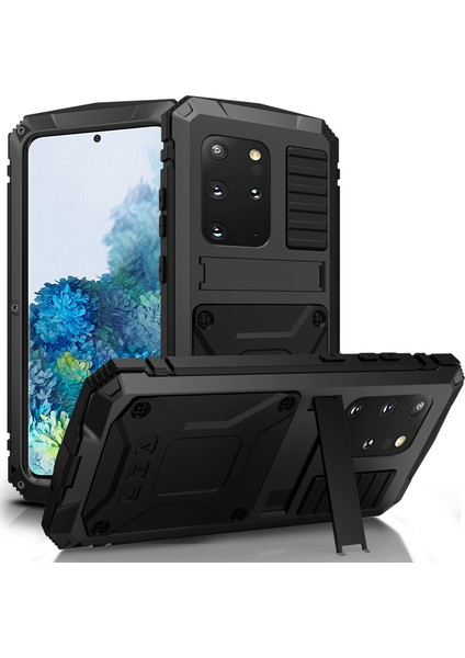 R-Samsung Galaxy S20 Için Sadece 4g / 5g Toz Geçirmez Sıçrama Geçirmez Damla Geçirmez Telefon Kılıfı Metal + Silikon + Pc Kickstand Özellik Kapağı Temperli Cam Film ile (Yurt Dışından)