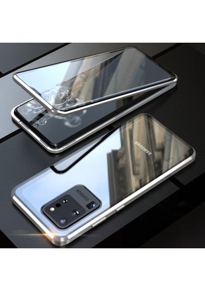 Cep Telefon Torbası Kılıfı Manyetik Kurulum Metal Çerçeve + Temperli Cam Tam Kaplama Telefon Kabuğu [destek Parmak Izi Kilidi] Samsung Galaxy S20 Ultra (Yurt Dışından)
