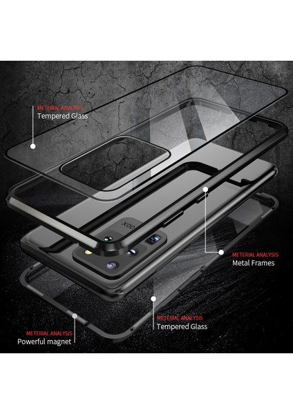 Cep Telefon Torbası Kılıfı Manyetik Kurulum Metal Çerçeve + Temperli Cam Tam Kaplama Telefon Kabuğu [destek Parmak Izi Kilidi] Samsung Galaxy S20 Ultra (Yurt Dışından)