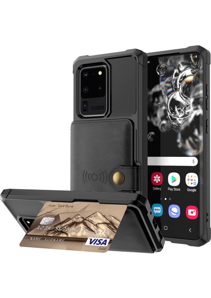 Samsung Galaxy S20 Ultra Için Dahili Manyetik Sayfalı Cüzdan Kickstand Shell ile Deri Kaplamalı Tpu (Yurt Dışından)