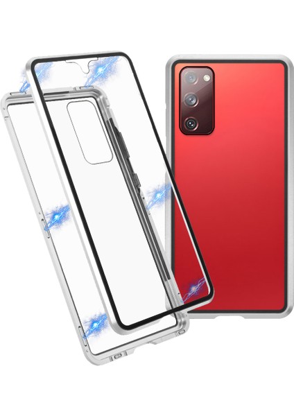 Samsung Galaxy S20 Fe 4G/5G/S20 LITE/S20 Fe 2022 Çift Taraflı Temperli Cam + Manyetik Metal Çerçeve Telefon Kılıfı (Kabarcık Çanta Paketi) (Yurt Dışından)