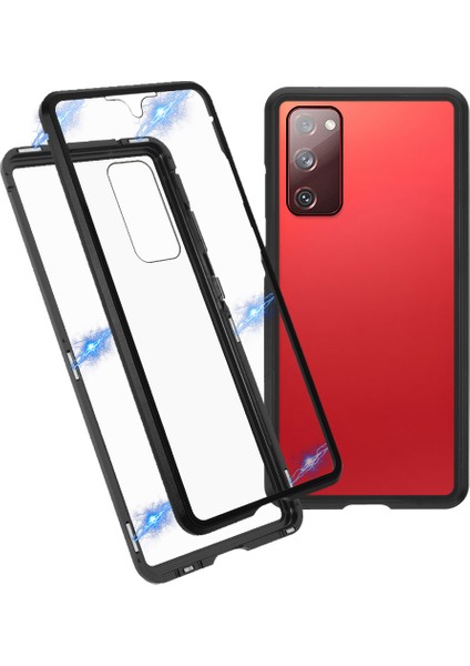 Samsung Galaxy S20 Fe 4G/5G/S20 LITE/S20 Fe 2022 Çift Taraflı Temperli Cam + Manyetik Metal Çerçeve Telefon Kılıfı (Kabarcık Çanta Paketi) (Yurt Dışından)