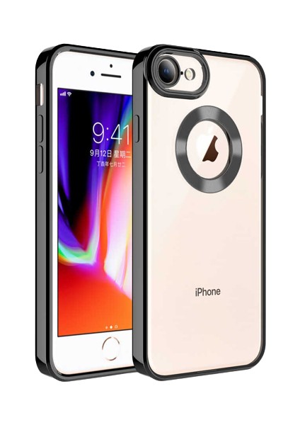 Apple iPhone Se 2020 Kılıf Kamera Lens Korumalı Logo Gösteren Arkası Şeffaf Parlak Kenarlı Kapak (Omega)