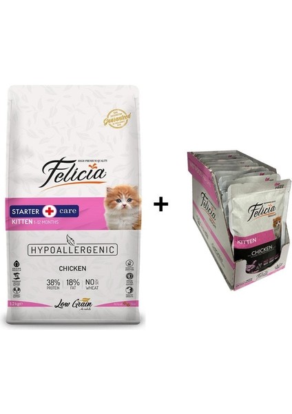 Yavru Tavuklu Kedi Maması 12 kg + 12 Adet Felicia Tavuklu Yavru Yaş Mama 85 gr