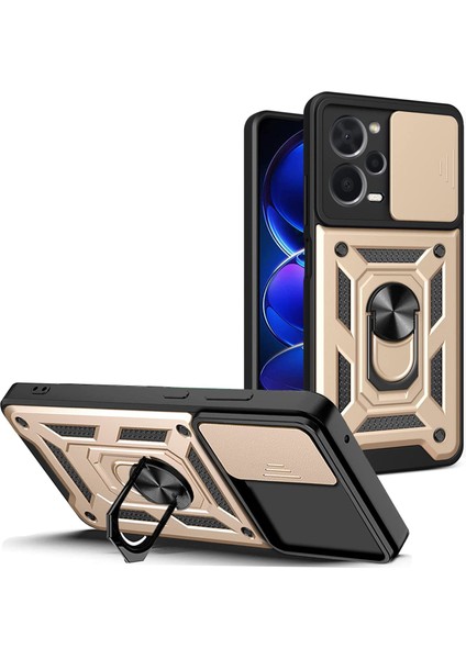 Xiaomi Redmi Note 12 5G Kılıf Kamera Korumalı Sürgülü Vega Yüzüklü Armor Military Tank Zırh Kırmızı fiyatları