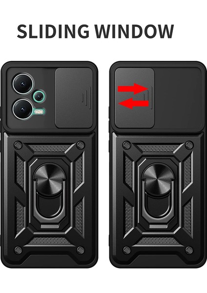 Xiaomi Redmi Note 12 5G Kılıf Kamera Korumalı Sürgülü Vega Yüzüklü Armor Military Tank Zırh Kırmızı fırsatları