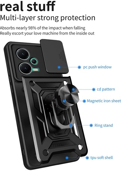 Xiaomi Redmi Note 12 5G Kılıf Kamera Korumalı Sürgülü Vega Yüzüklü Armor Military Tank Zırh Kırmızı indirimleri