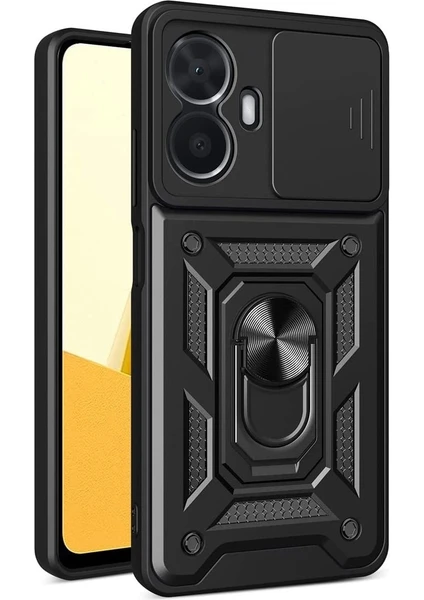 Case 4U Tecno Spark 9 Pro Kılıf Kamera Korumalı Sürgülü Vega Yüzüklü Armor Military Tank Zırh Siyah