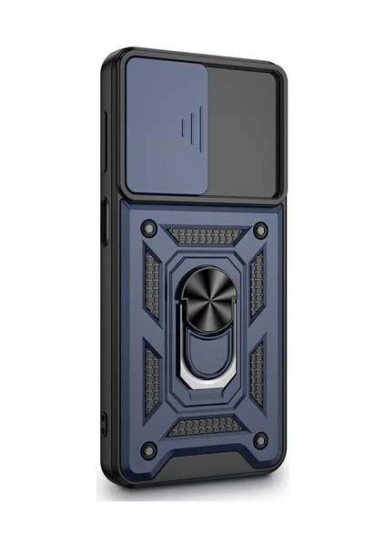 Case 4U Infinix Hot 20i Kılıf Kamera Korumalı Sürgülü Vega Yüzüklü Armor Military Tank Zırh Lacivert