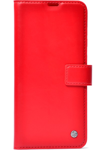 Xiaomi Redmi 12C Kılıf 360 Derece Kapaklı Kartlıklı Pu Deri Cüzdan Kar Deluxe Kapak Kırmızı