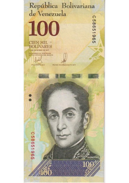 Venezuela 2017YILI 100 Bolivares Çil(Unc) Koleksiyon Para