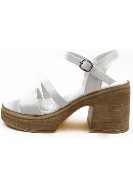 Kadın Ceylo Beyaz Ortopedik Iç Taban Platform Topuk Sandalet