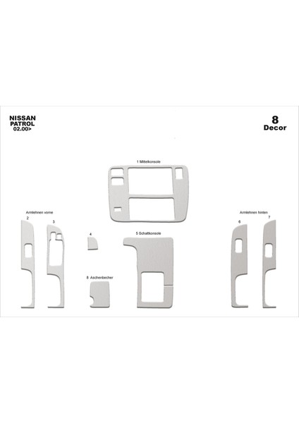 Meriç® Nissan Patrol Ön Torpido Kaplama Maun 8 Parça 2000-2004