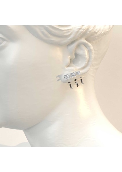 3 Boy Tek Taş Kombin Beyaz Gümüş Küpe fiyatları