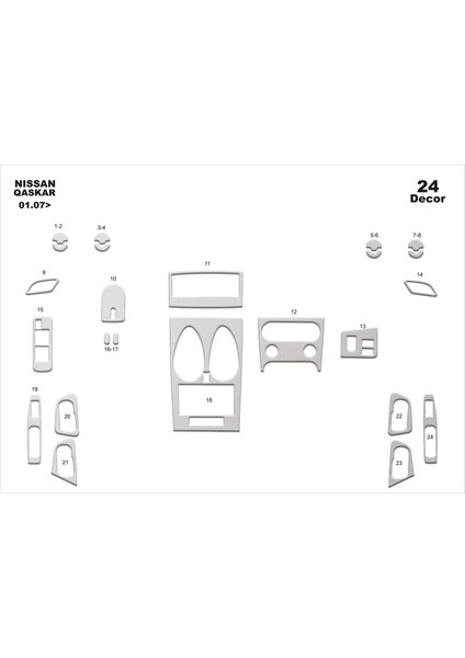 Meriç® Nissan Qashqai Ön Torpido Kaplama Maun 24 Parça 2007-2010