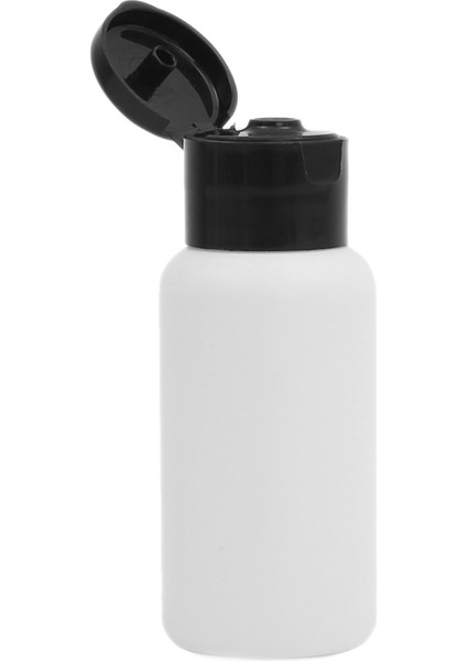 100 Adet - 50ML Plastik Beyaz Boş Şişe, Siyah Açmalı Kapaklı