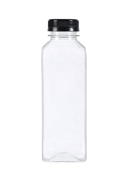 200 Adet - 300 ml Boş Şeffaf Köşeli Meyve Suyu Şişesi - Siyah Kapaklı