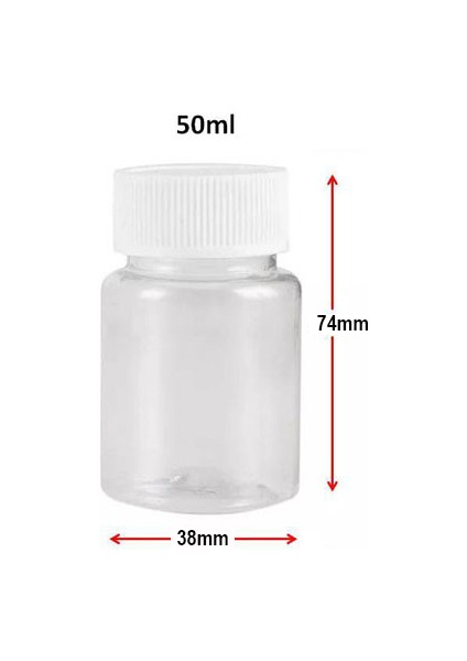 100 Adet - 50ML Şeffaf Plastik Kutu, Boş Pet Şişe (31MM Çap)