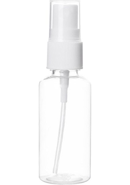 100 Adet - 30ML Plastik Mini Boş Şeffaf Pet Sprey Şişe - Beyaz Sprey Başlık