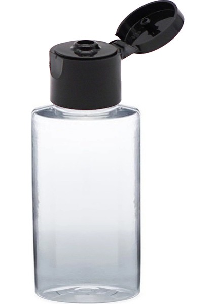 100 Adet - 50ML Boş Yuvarlak Şeffaf Pet Şişe, Siyah Açmalı Kapaklı Plastik Şişe