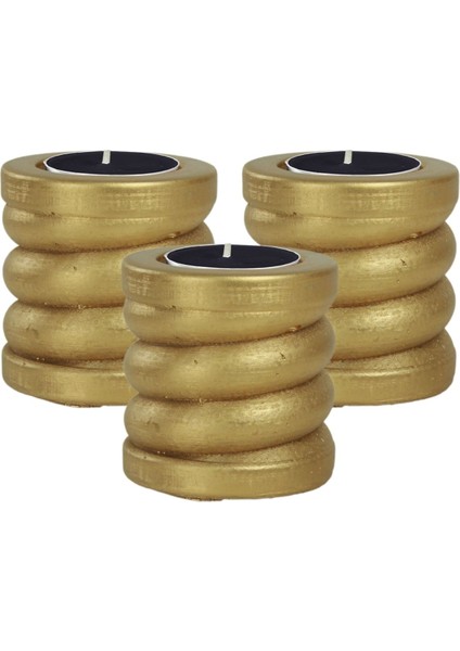 Şamdan Dekoratif Mumluk Altın Şamdan Set 3 Lü (Üçlü) Tealight ve Uzun Mum Uyumlu Spiral Model