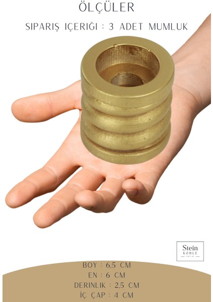 Şamdan Dekoratif Mumluk Altın Şamdan Set 3 Lü (Üçlü) Tealight ve Uzun Mum Uyumlu Spiral Model
