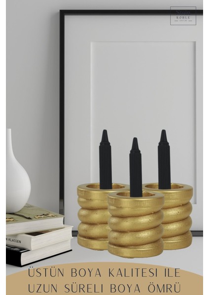 Şamdan Dekoratif Mumluk Altın Şamdan Set 3 Lü (Üçlü) Tealight ve Uzun Mum Uyumlu Spiral Model