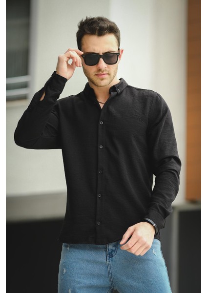 Piatris Kırınkıl Desen Düğmeli Yaka Erkek Gömlek