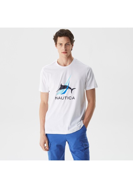 Nautıca Erkek Beyaz Desenli Standart Fıt Kısa Kollu T-Shirt V35504T.1BW