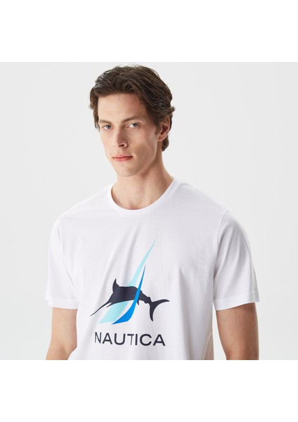 Nautıca Erkek Beyaz Desenli Standart Fıt Kısa Kollu T-Shirt V35504T.1BW fırsatları