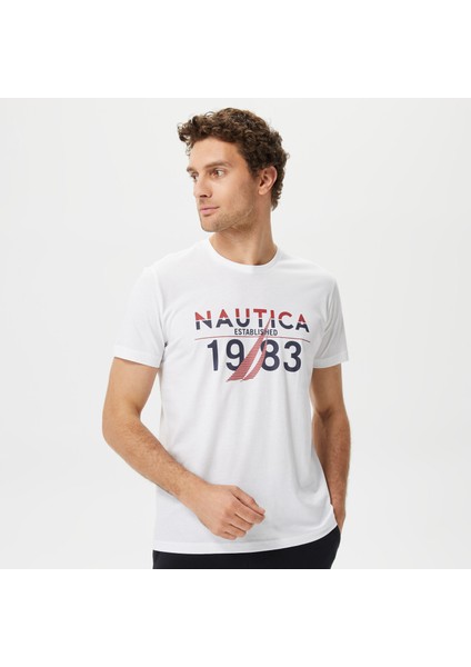 Nautıca Erkek Beyaz Baskılı Standart Fıt Kısa Kollu T-Shirt V35535T.1BW