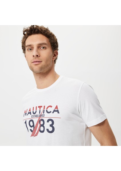 Nautıca Erkek Beyaz Baskılı Standart Fıt Kısa Kollu T-Shirt V35535T.1BW fırsatları