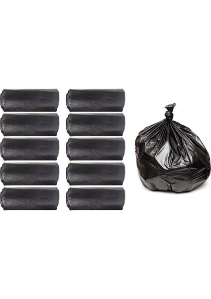J-400 Jumbo Boy Çöp Torbası 80X100 cm 10 Lu Rulo x 10 Paket = 100 Adet Siyah