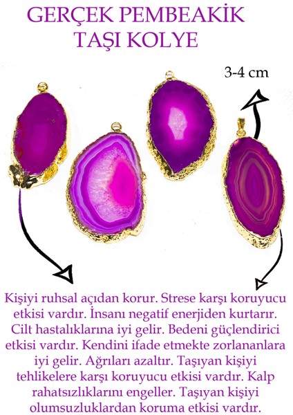 Sertifikalı Ham Pembe Akik Taşı Plaka Kolye - 24K Altın Kaplama