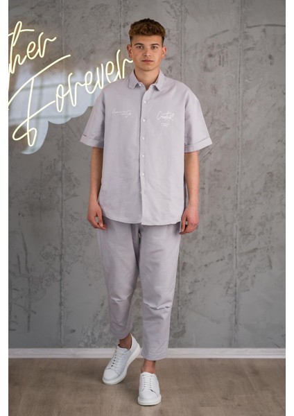 Oversize Baskılı Spor Erkek Gömlek Pantolon Takımı