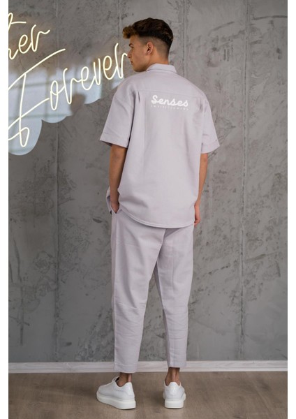 Oversize Baskılı Spor Erkek Gömlek Pantolon Takımı