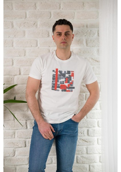 Regular Fit Pamuklu Baskı Detaylı Erkek Yazlık T-Shirt fiyatları