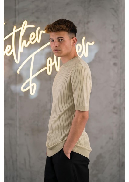 Slimfit Likralı Sıfır Yaka Erkek Tişörtriko T-Shirt