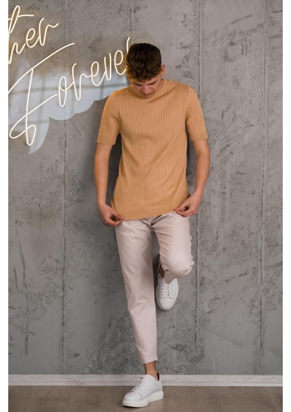 Slimfit Likralı Sıfır Yaka Erkek Tişörtriko T-Shirt